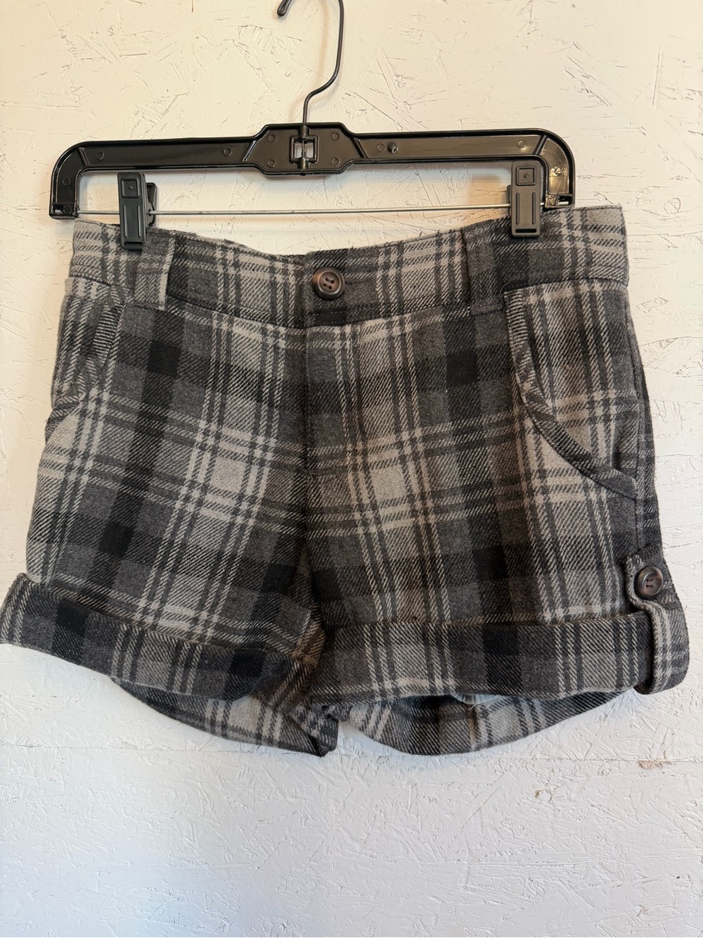 Sanctuary Black and Gray Plaid High Waist Cuffed Shorts